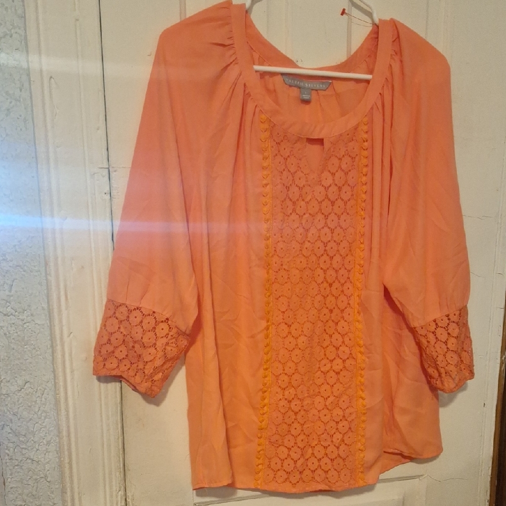 Christopher & Banks Coral Lace Accent Blouse